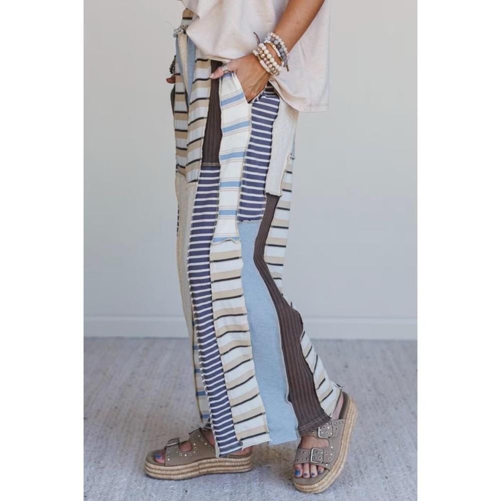 Oli & Hali Cream Blue Multicolor Striped Pants - Picture 6 of 10